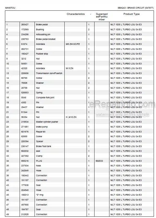 Photo 5 - Manitou MLT742 MLT1035L Turbo LSU S4 E3 Parts Catalog Telescopic Handler