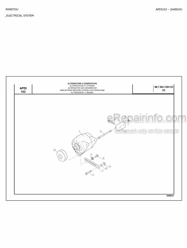 Photo 3 - Manitou MLT845-120H S3 E3 Parts Catalog Telescopic Handler