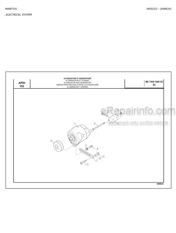 Photo 3 - Manitou MLT845-120H S3 E3 Parts Catalog Telescopic Handler