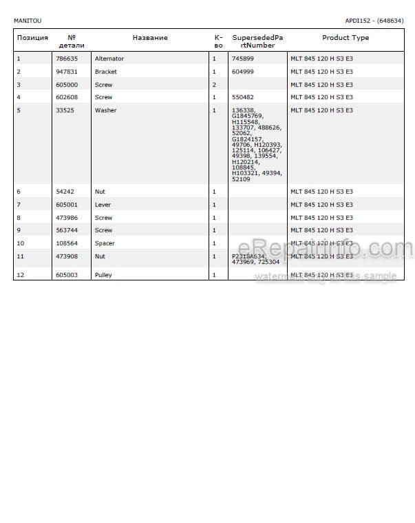 Photo 5 - Manitou MLT845-120H S3 E3 Parts Catalog Telescopic Handler
