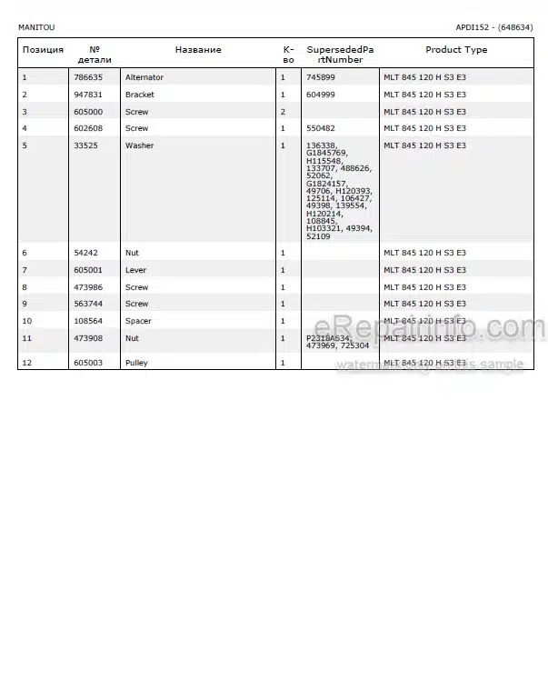 Photo 5 - Manitou MLT845-120H S3 E3 Parts Catalog Telescopic Handler