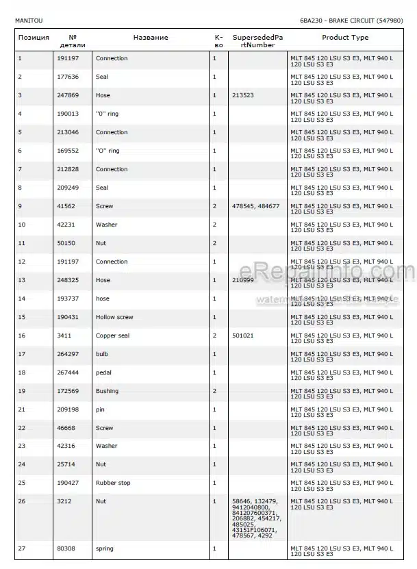 Photo 5 - Manitou MLT845-120 MLT940L-120 LSU S3 E3 Parts Catalog Telescopic Handler