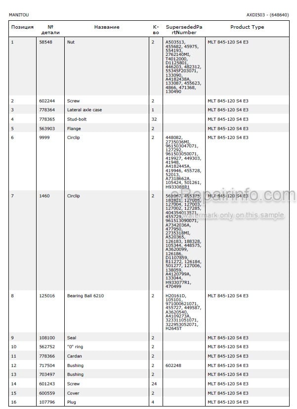 Photo 5 - Manitou MLT845-120 S4 E3 Parts Catalog Telescopic Handler