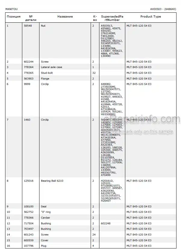 Photo 5 - Manitou MLT845-120 S4 E3 Parts Catalog Telescopic Handler