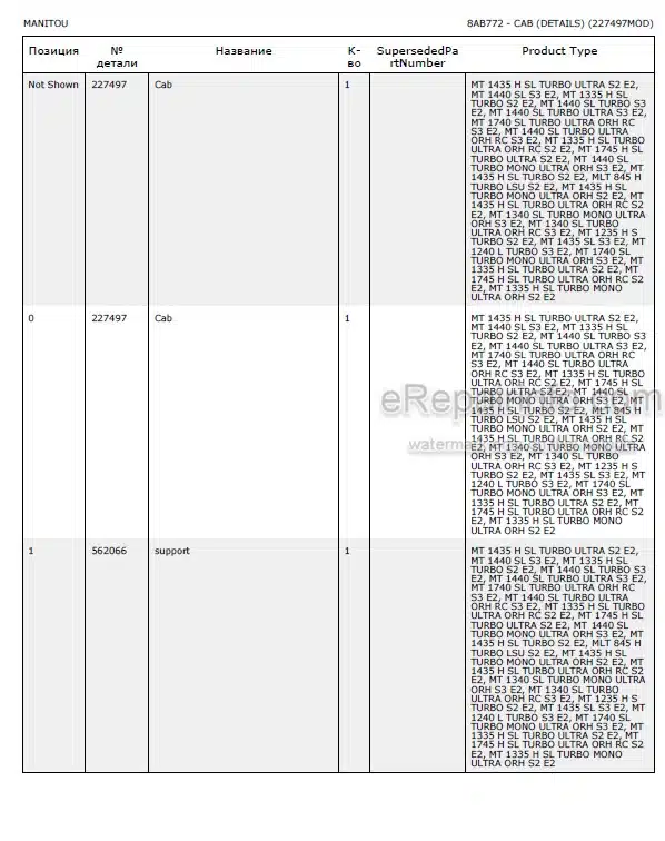 Photo 5 - Manitou MLT845H LSU S2 Parts Catalog Telescopic Handler