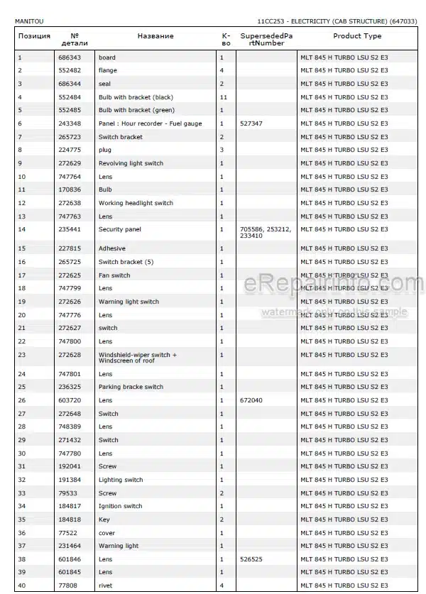 Photo 4 - Manitou MLT845H Turbo LSU Serie 2-E3 Parts Catalog Telescopic Handler