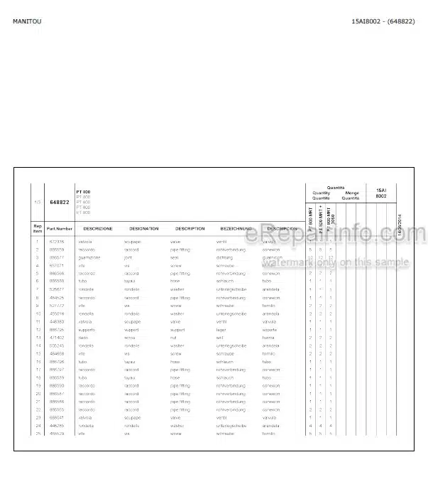 Photo 5 - Manitou MRT1440 Easy E3 Parts Catalog Telescopic Handler