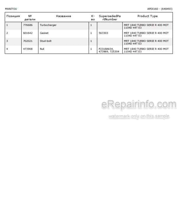 Photo 5 - Manitou MRT1840R E3 Parts Catalog Telescopic Handler