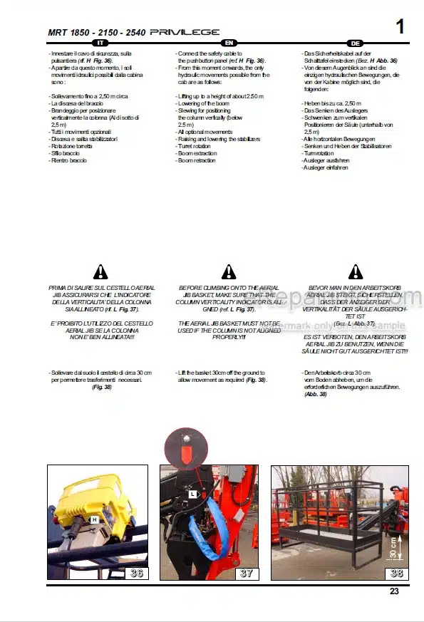 Photo 2 - Manitou MRT2150 Privilege Operators Manual Telescopic Handler Basket