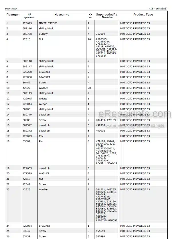 Photo 5 - Manitou MRT3050 Privilege Parts Catalog Telescopic Handler