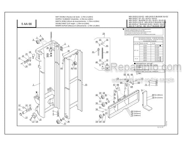 Photo 3 - Manitou MSI20 To MH25-4D Buggie Parts Catalog Forklift Mast
