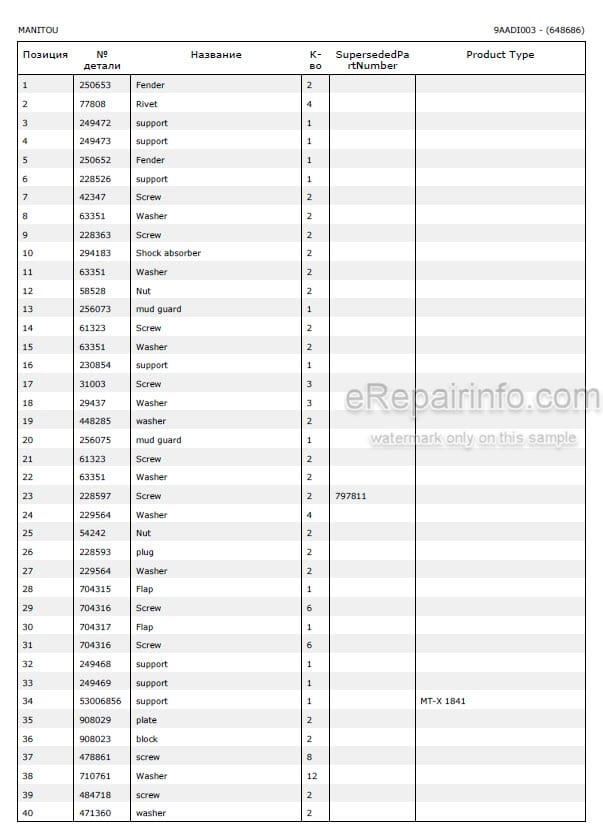 Photo 4 - Manitou MT-X1740SLT S3 E3 Parts Catalog Telescopic Handler