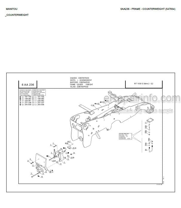 Photo 1 - Manitou MT1030S S2 E2 Parts Catalog Telescopic Handler
