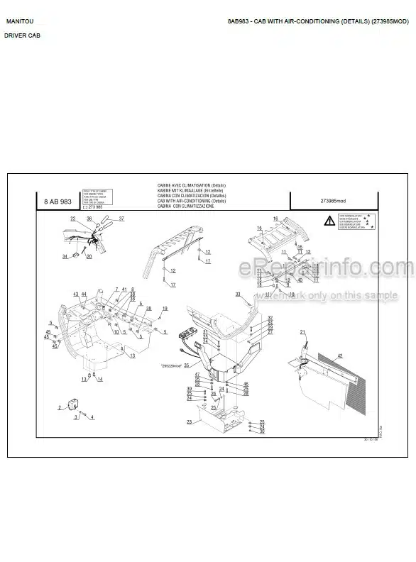 Photo 7 - Manitou MT1030S S3 E2 Turbo Parts Catalog Telescopic Handler