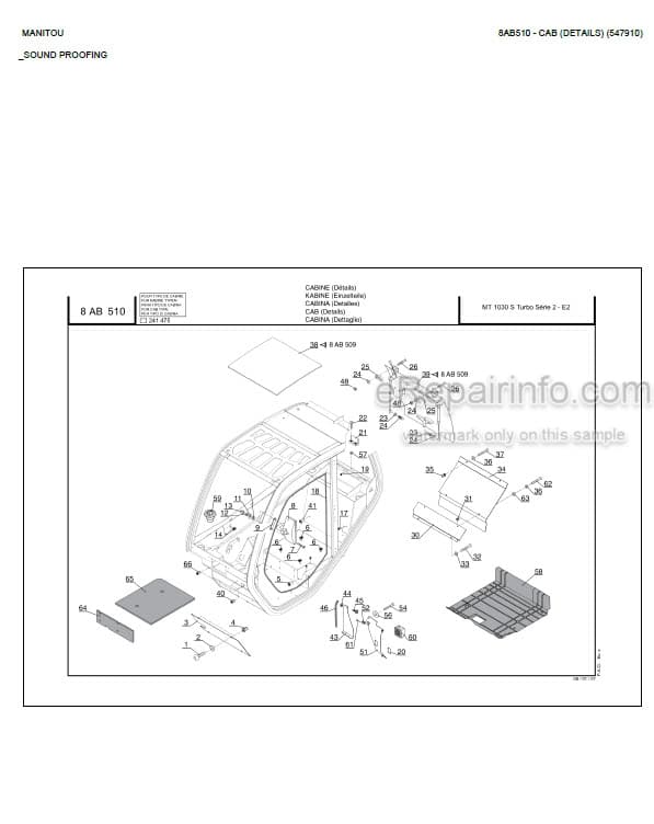 Photo 3 - Manitou MT1030S Turbo S2 E2 Parts Catalog Telescopic Handler