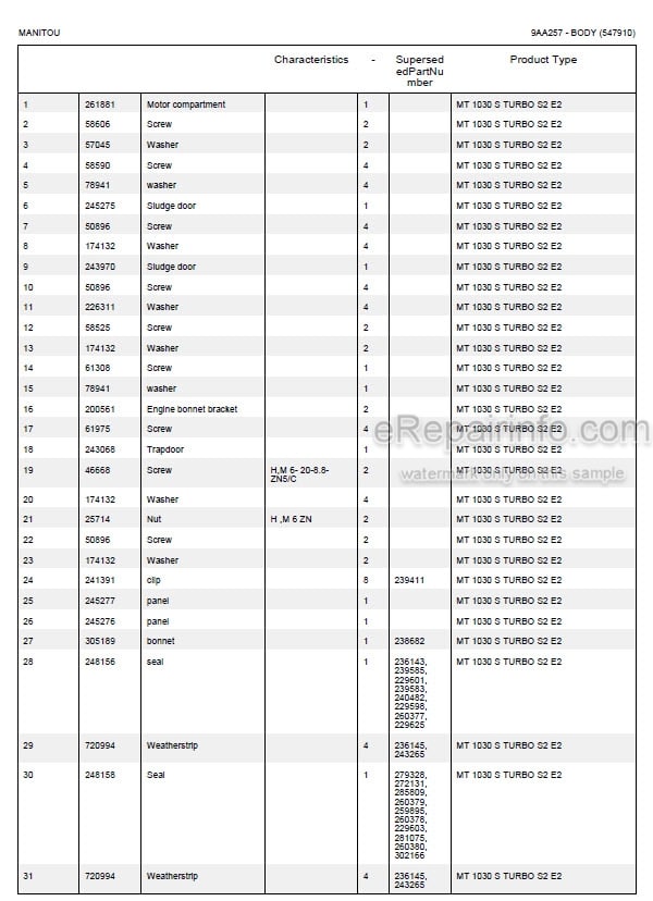 Photo 5 - Manitou MT1030S Turbo S2 E2 Parts Catalog Telescopic Handler