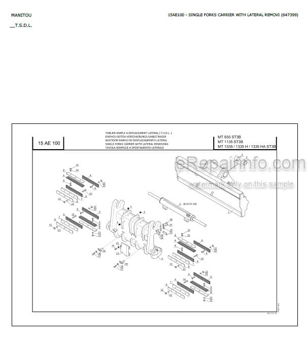 Photo 12 - Manitou MT1135H MT1335H ST3B Parts Catalog Telescopic Handler