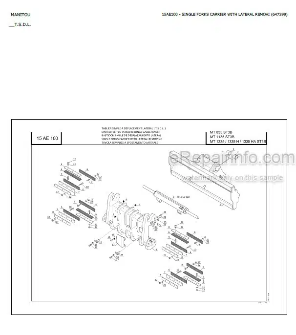 Photo 12 - Manitou MT1135H MT1335H ST3B Parts Catalog Telescopic Handler