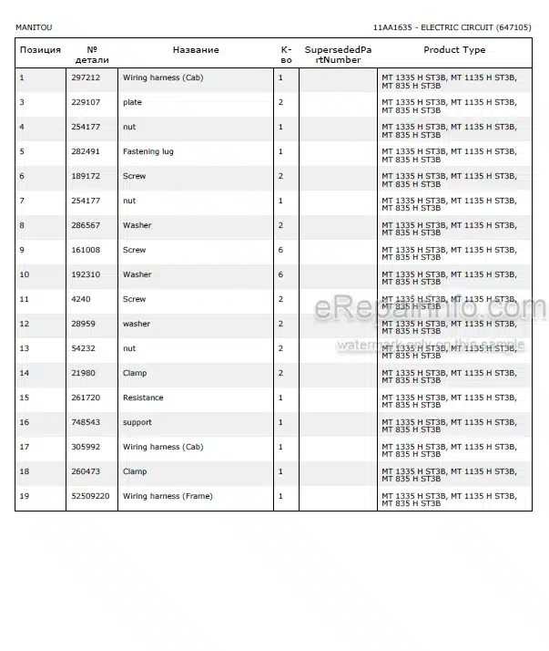 Photo 5 - Manitou MT1135H MT1335H ST3B Parts Catalog Telescopic Handler