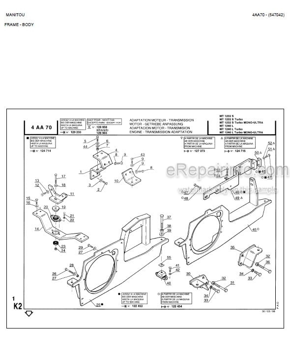 Photo 3 - Manitou MT1232S MT1240L Turbo Mono Ultra Parts Catalog Telescopic Handler