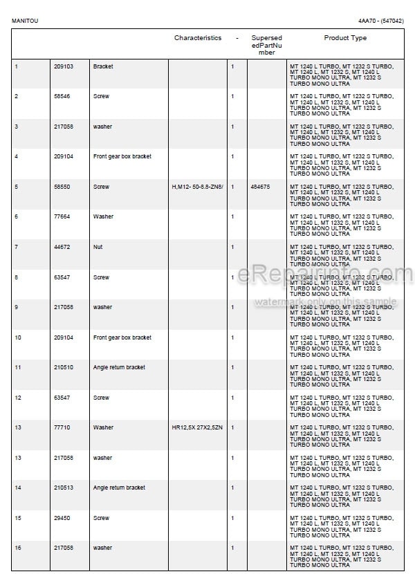Photo 5 - Manitou MT1232S MT1240L Turbo Mono Ultra Parts Catalog Telescopic Handler