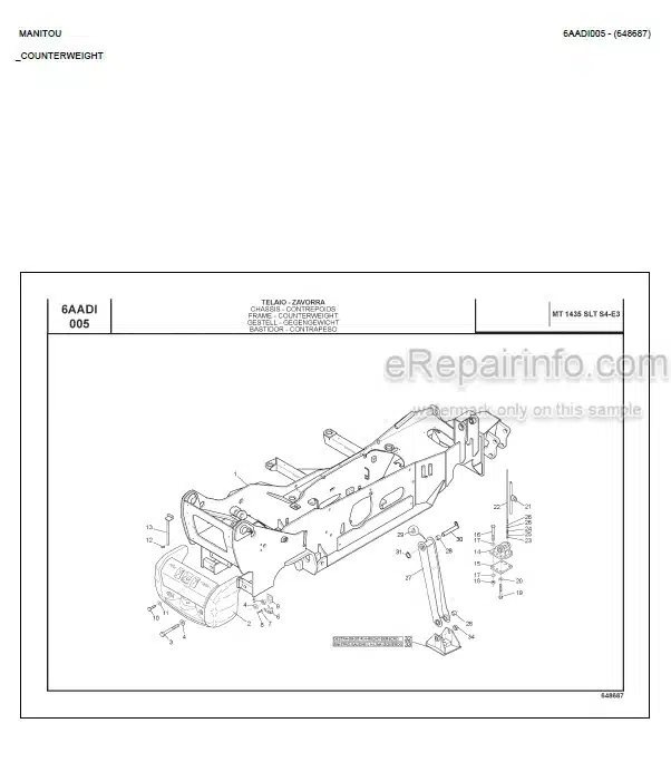 Photo 6 - Manitou MT1335H SL MT1745H SL Turbo Ultra ORH RC S2 E2 Parts Catalog Telescopic Handler