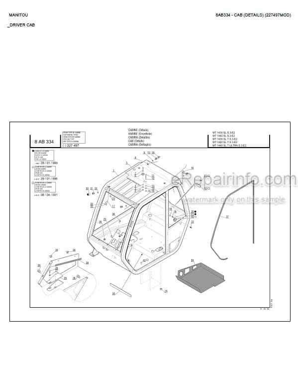 Photo 3 - Manitou MT1235 MT1435H SL Turbo Serie 2 E2 Parts Catalog Telescopic Handler