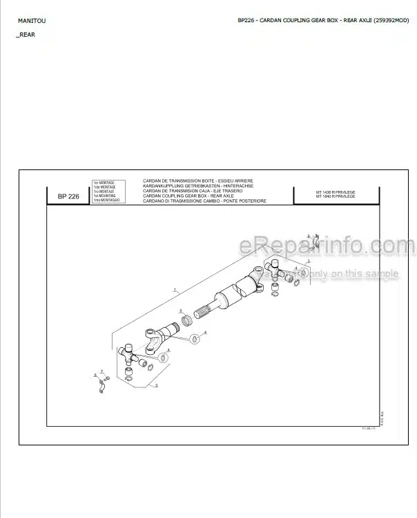 Photo 3 - Manitou MT1436R MT1840R Privilege Parts Catalog Telescopic Handler