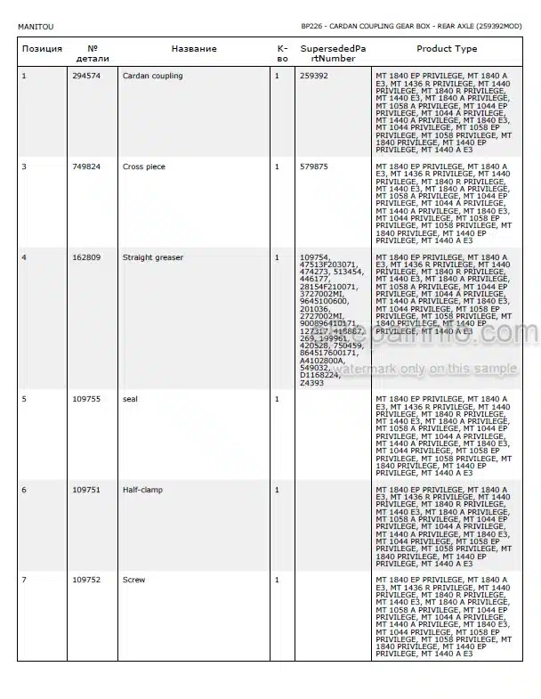 Photo 5 - Manitou MT1436R MT1840R Privilege Parts Catalog Telescopic Handler