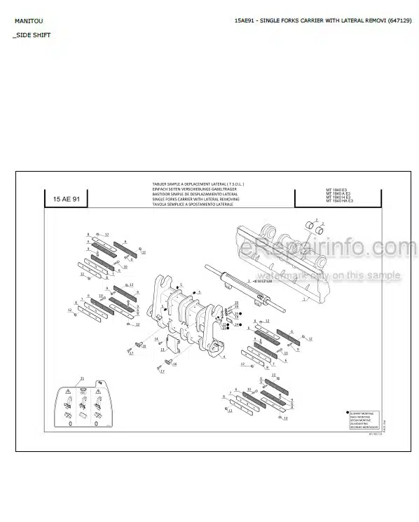 Photo 4 - Manitou MT1440A MT1840A E3 Parts Catalog Telescopic Handler