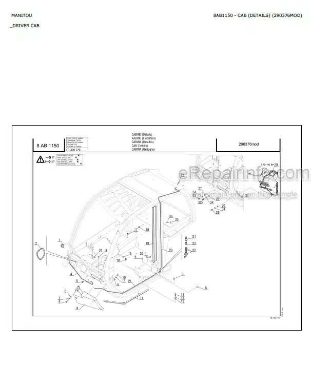 Photo 7 - Manitou MT1440A MT1840A E3 Parts Catalog Telescopic Handler