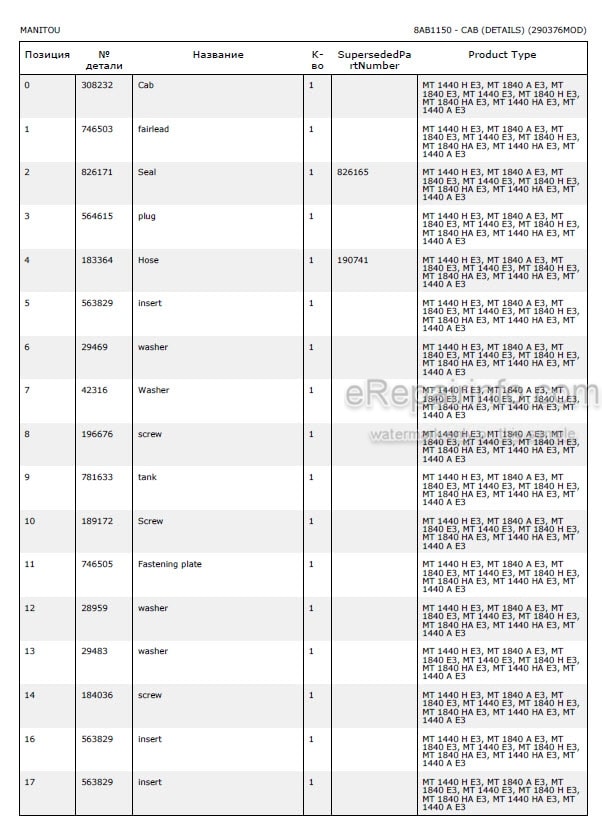 Photo 5 - Manitou MT1440A MT1840A E3 Parts Catalog Telescopic Handler