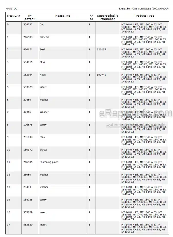 Photo 5 - Manitou MT1440A MT1840A E3 Parts Catalog Telescopic Handler