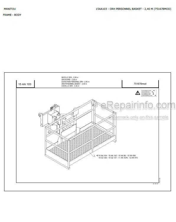 Photo 6 - Manitou MT1440A MT1840A Privilege Parts Catalog Telescopic Handler