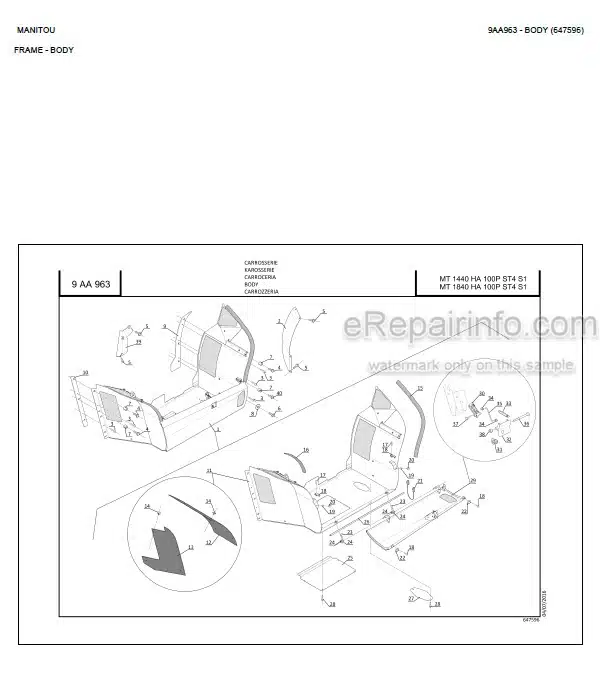 Photo 6 - Manitou MT1440H MT1840H ST3B Parts Catalog Telescopic Handler