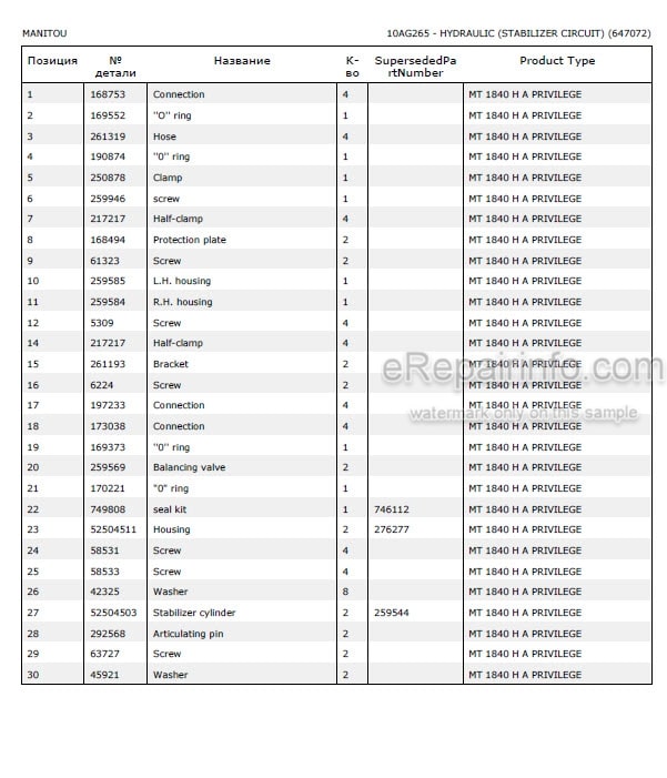 Photo 4 - Manitou MT1440HA MT1840HA Privilege Parts Catalog Telescopic Handler