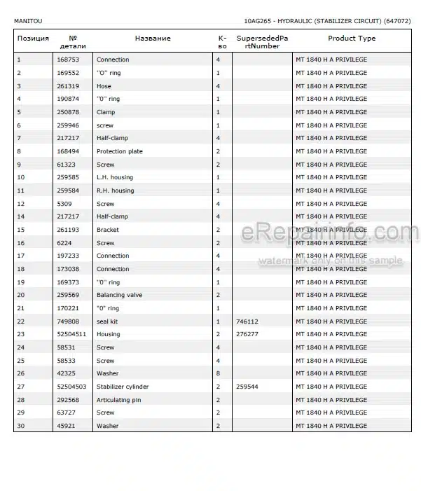 Photo 4 - Manitou MT1440HA MT1840HA Privilege Parts Catalog Telescopic Handler