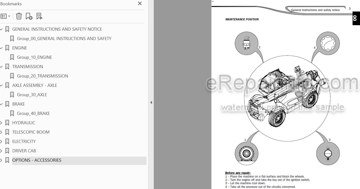 Photo 4 - Manitou MT1440H MT1440HA MT1840H MT1840HA Privilege Repair Manual Telescopic Handler