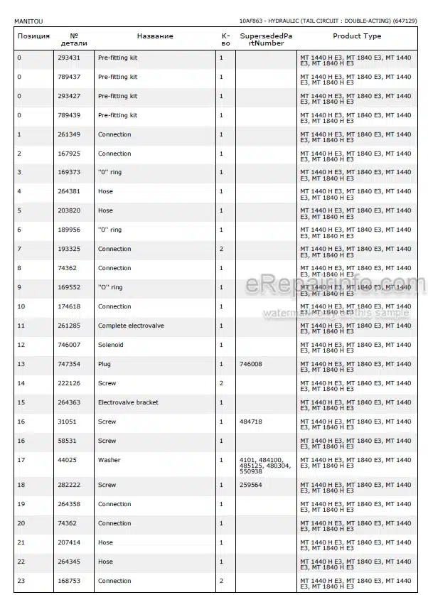 Photo 4 - Manitou MT1440H MT1840H E3 Parts Catalog Telescopic Handler