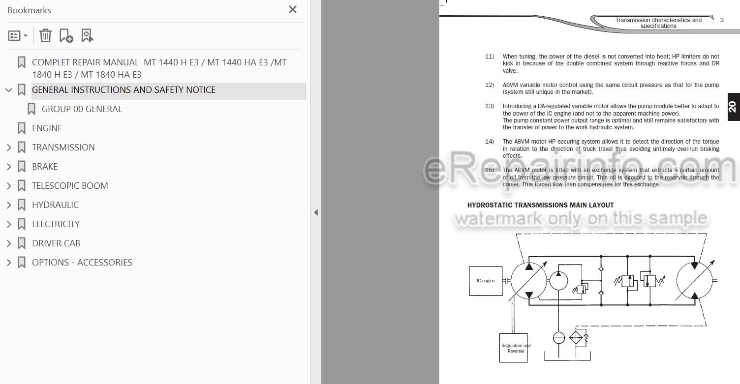 Photo 5 - Manitou MT1440H MT1840H MT1440HA MT1840HA E3 Repair Manual Telescopic Handler