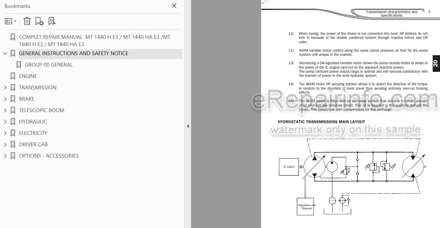 Photo 5 - Manitou MT1440H MT1840H MT1440HA MT1840HA E3 Repair Manual Telescopic Handler
