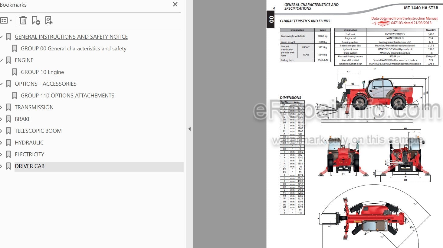 Photo 4 - Manitou MT1440H MT1840H MT1440HA MT1840HA ST3B Repair Manual Telescopic Handler