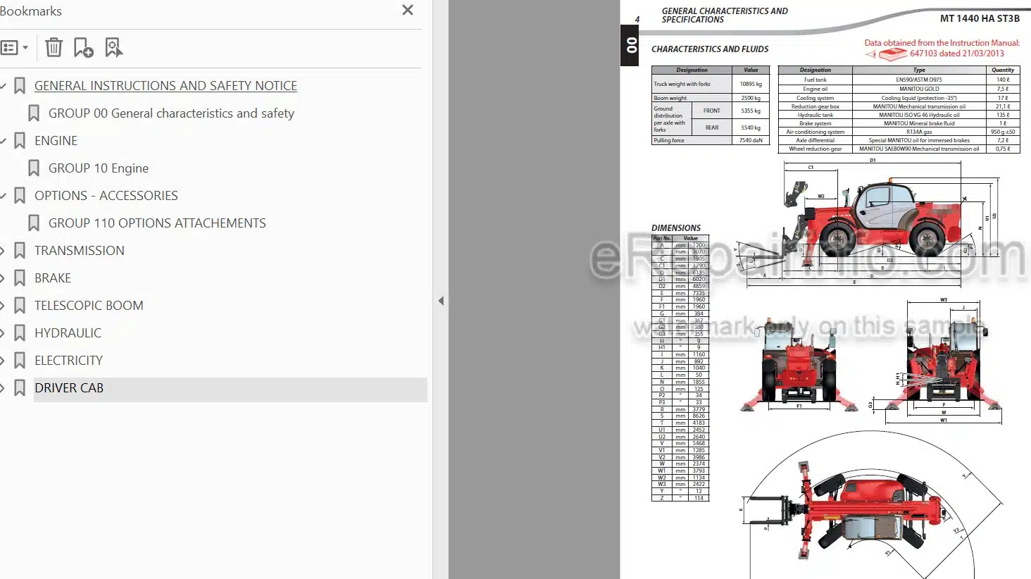 Photo 4 - Manitou MT1440H MT1840H MT1440HA MT1840HA ST3B Repair Manual Telescopic Handler
