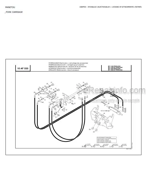 Photo 9 - Manitou MT1440 MT1440EP MT1840 MT1840EP Privilege Parts Catalog Telescopic Handler