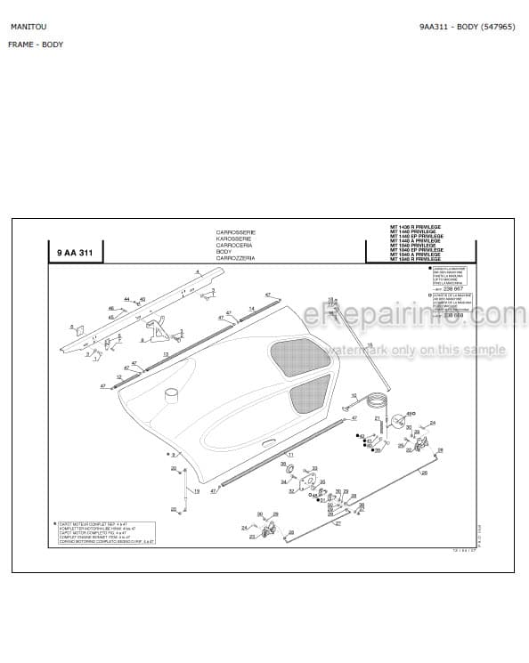 Photo 3 - Manitou MT1440 MT1440EP MT1840 MT1840EP Privilege Parts Catalog Telescopic Handler