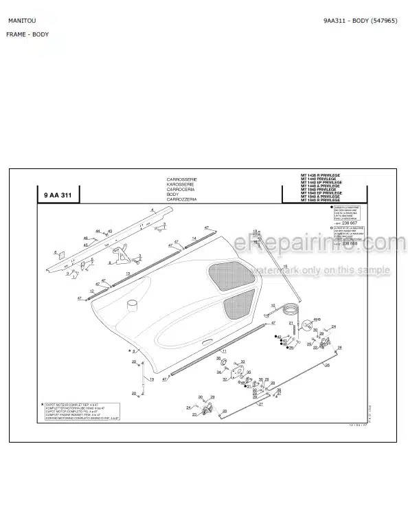 Photo 3 - Manitou MT1440 MT1440EP MT1840 MT1840EP Privilege Parts Catalog Telescopic Handler