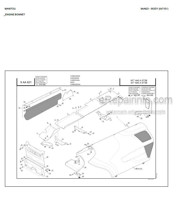 Photo 1 - Manitou MT144A MT1840A ST3B Parts Catalog Telescopic Handler