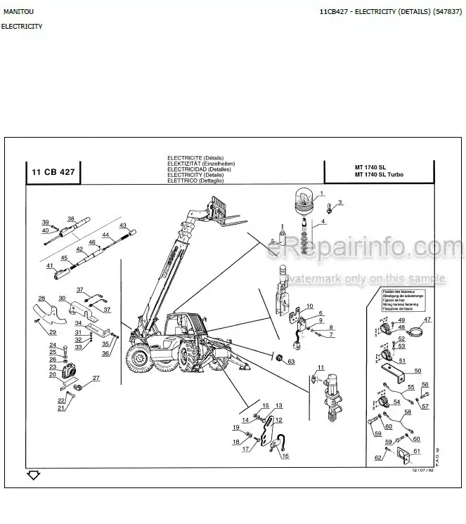 Photo 6 - Manitou MT1745H MT1335H SL Turbo Serie 2 E2 Parts Catalog Telescopic Handler