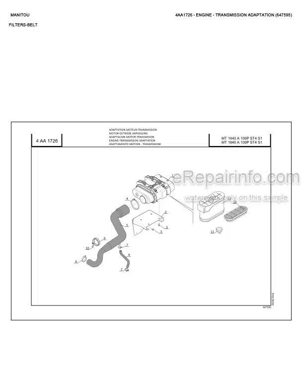Photo 4 - Manitou MT1840A MT1840A 100P ST4 S1 Parts Catalog Telescopic Handler