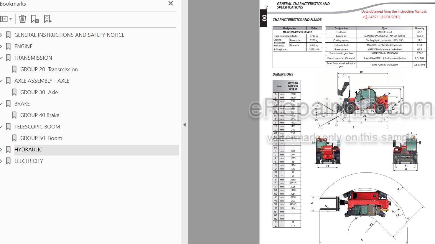Photo 4 - Manitou MT625H Easy 49K ST3A S1 Repair Manual Telescopic Handler